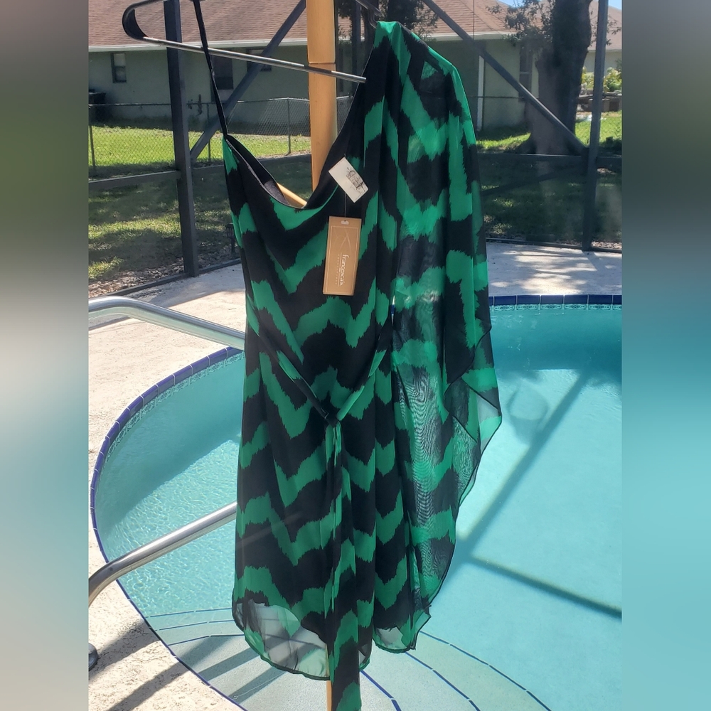 NWT S/M Black & Green Dress - One Shoulder w/ Belt - Francesca's